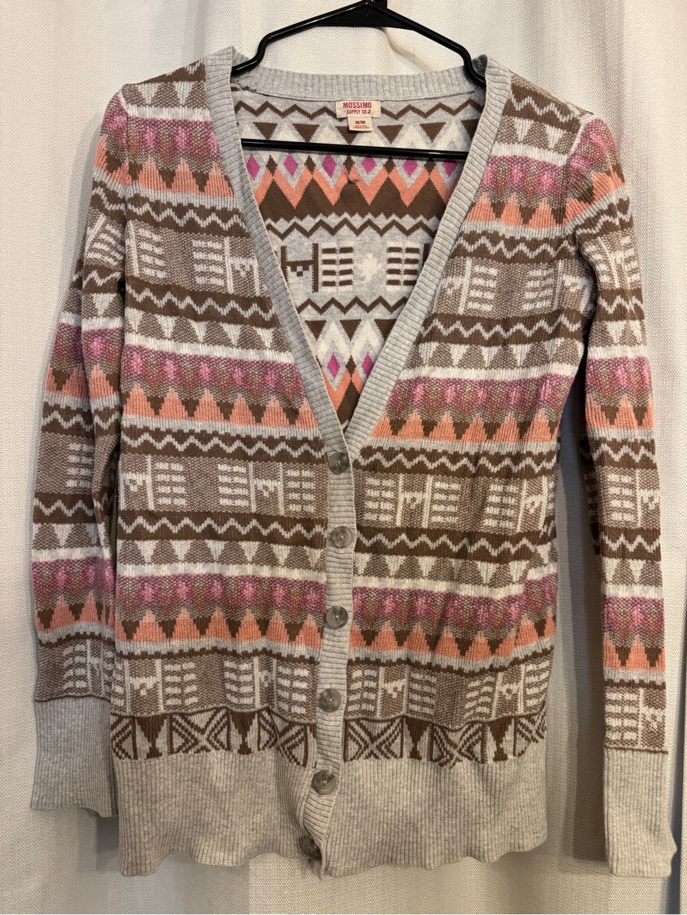 Fall Cardigan with Pink and Peach Geometric Pattern vintage retro style